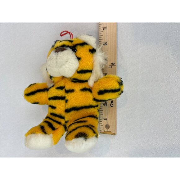 Vintage Tiger Plush Toy Orange Black Stripes Red Hanging Loop Small 6" - Picture 10 of 10